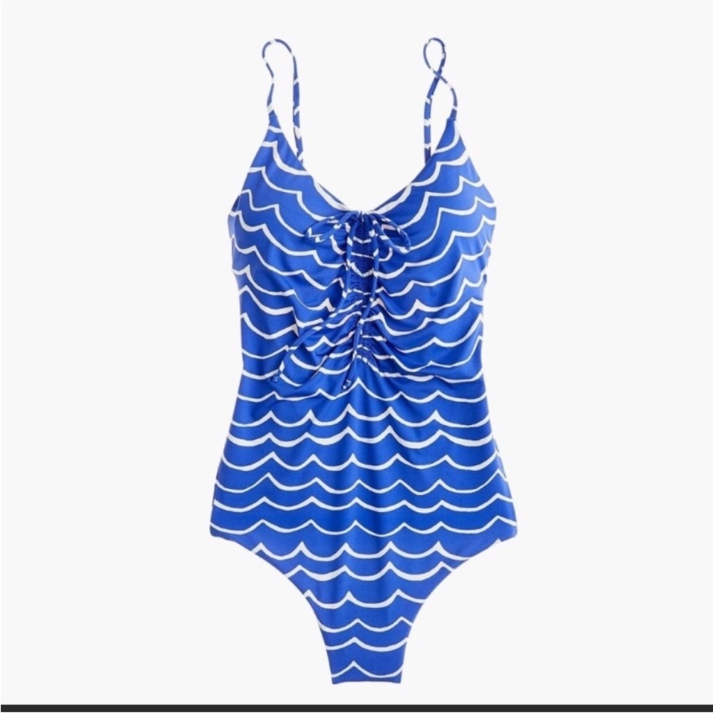 J. Crew Playa Wave Laguna Ruched One-Piece Swimsuit, in Blue & White, Size XL - Picture 2 of 12